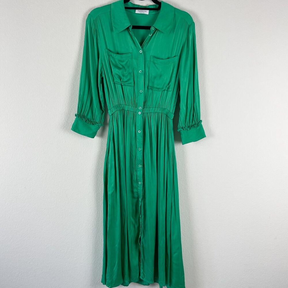 Hofmann Copenhagen Ophelia Shirtdress Womens 34 Green Silky Classic Midi Career